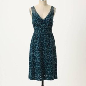 Anthropologie Deep Green Velvet and Silk Dress